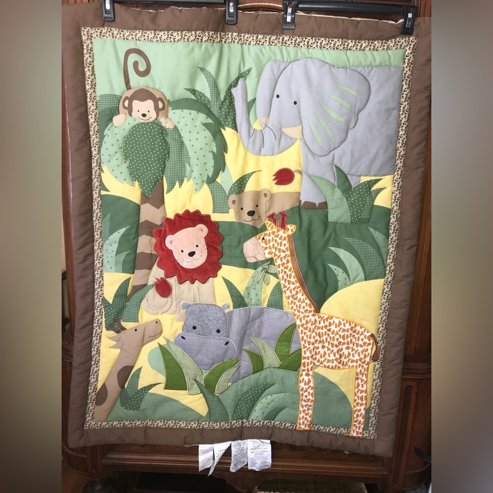 Lambs & Ivy Jungle Safari Animals Gingham Baby Nursery Blanket Quilt 35” x 44”